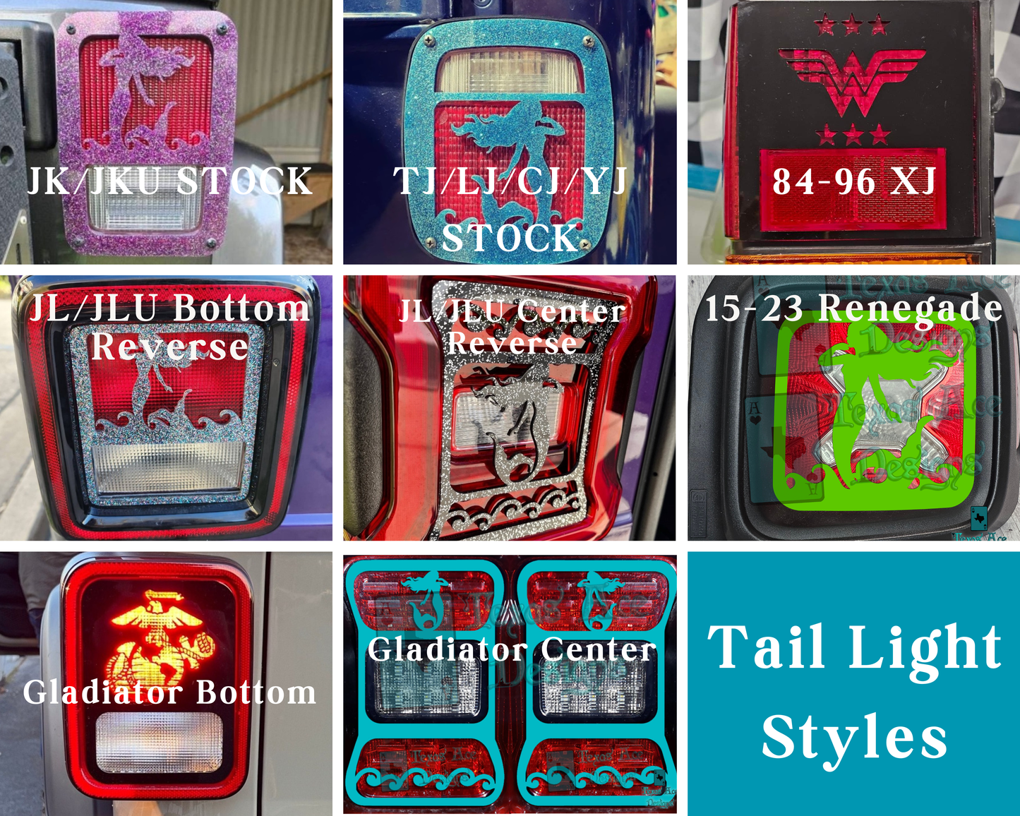 Mermaid Wave Tail Light Covers, Set