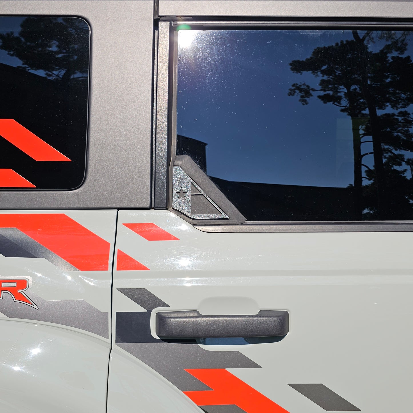 Trail Triangles™ — Custom Acrylic Rear Door Accents fits Most 2021+ Ford Bronco