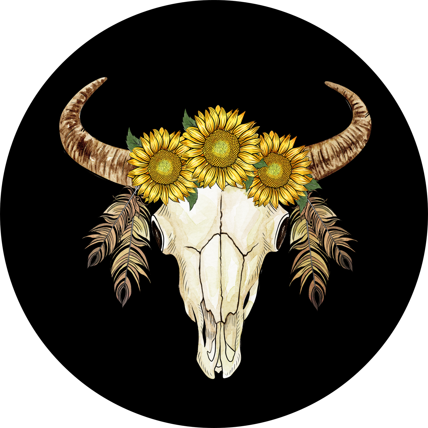 Skull with Sunflowers Spare Tire Cover