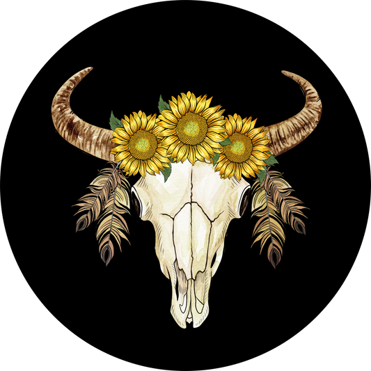 Skull with Sunflowers Spare Tire Cover