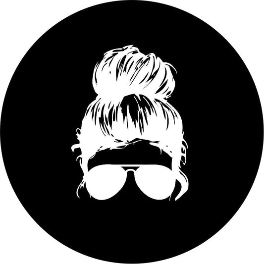 Messy Bun with Sunglasses Spare Tire Cover, Any Color