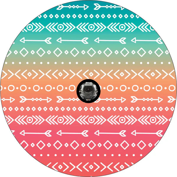 Aztec & Arrow Print on Pastel Ombre Spare Tire Cover