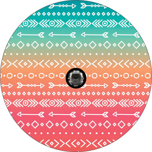 Aztec & Arrow Print on Pastel Ombre Spare Tire Cover