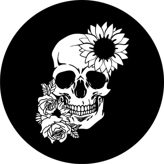 Skull with Sunflower and Roses Spare Tire Cover