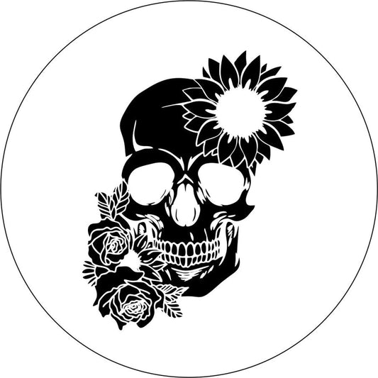 Skull with Sunflower and Roses Spare Tire Cover