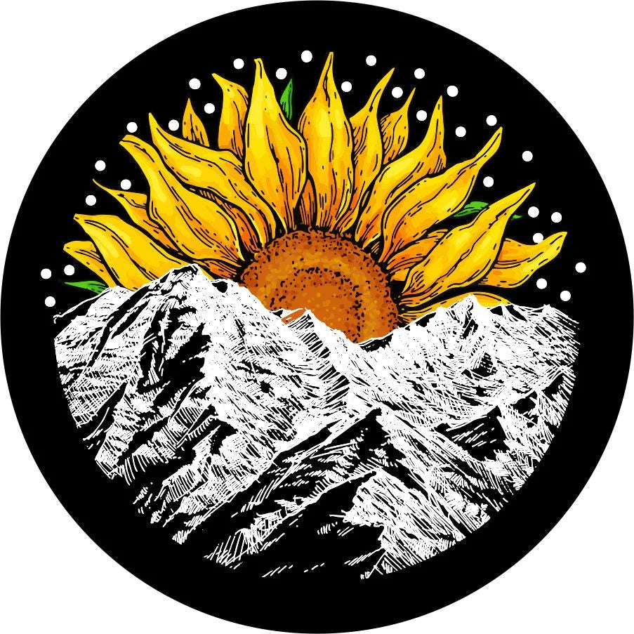 Sunflower with Mountains Spare Tire Cover